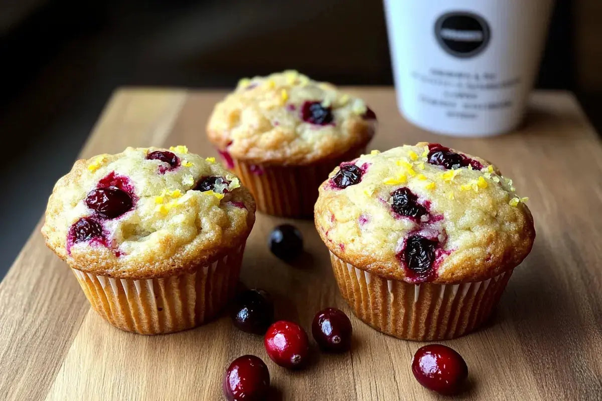 Lemon Cranberry muffins on the wooden table. Freshly baked and delivered in Ottawa City.