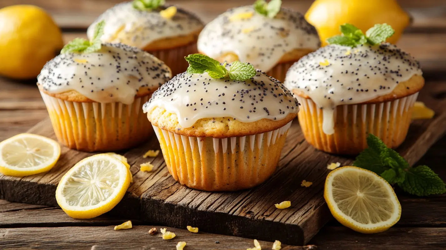 5_lemon_poppyseed_muffins_on_wooden_tray
