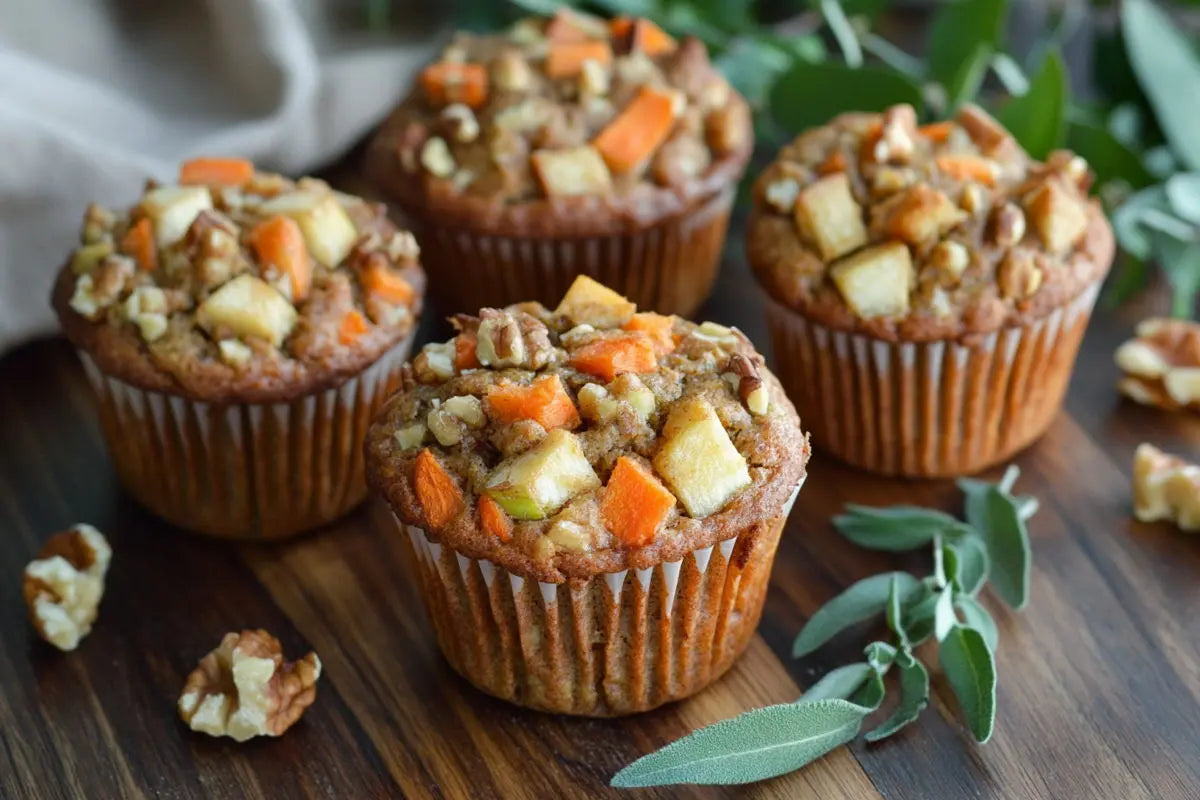 four_morning_glory_muffins_on_the_wooden_tray