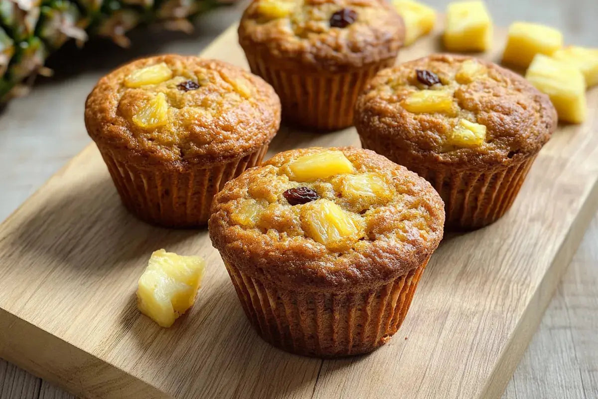 4_pineapple_raisin_trio_of_muffins_on_the_wooden_tray_chunks_of_pinaple_on_the_side