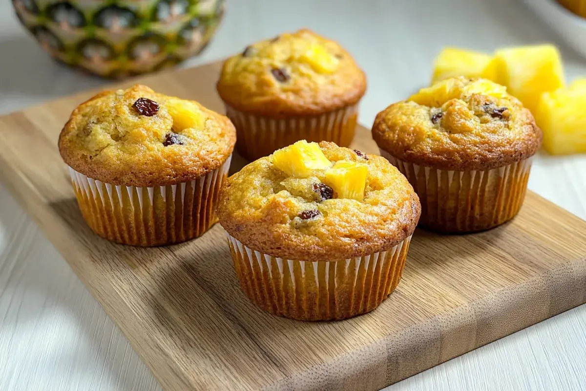 four_pineapple_raisin_trio_of_muffins_on_the_wooden_tray